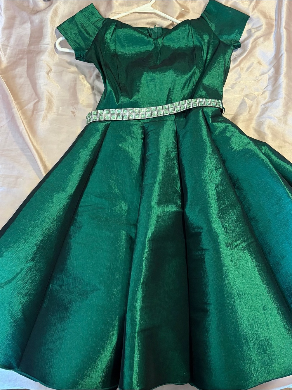 Emerald Green Womens Prom Grad Wedding Dress with Rhinestone Belt